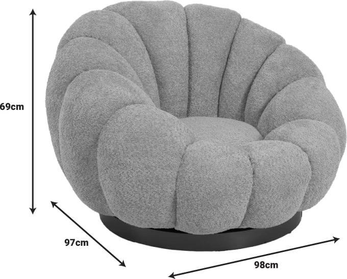 Karrige rrotulluese Nester, pëlhurë boucle, ngjyrë e gjelbër e çelët, 98x97x69cm