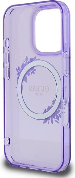 Mbështjellës Guess IML Flowers Wreath MagSafe për iPhone 16 Pro, Vjollcë