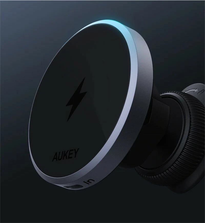 Mbajtës magnetik me karikues wireless AUKEY HD-MC13, Qi2 15W, me kabllo USB-C 1m, Zi