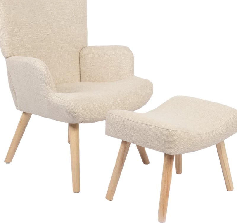 Fotel me stolkë Gerlina, material krem, këmbë ngjyrë natyrale, 71x64x94cm