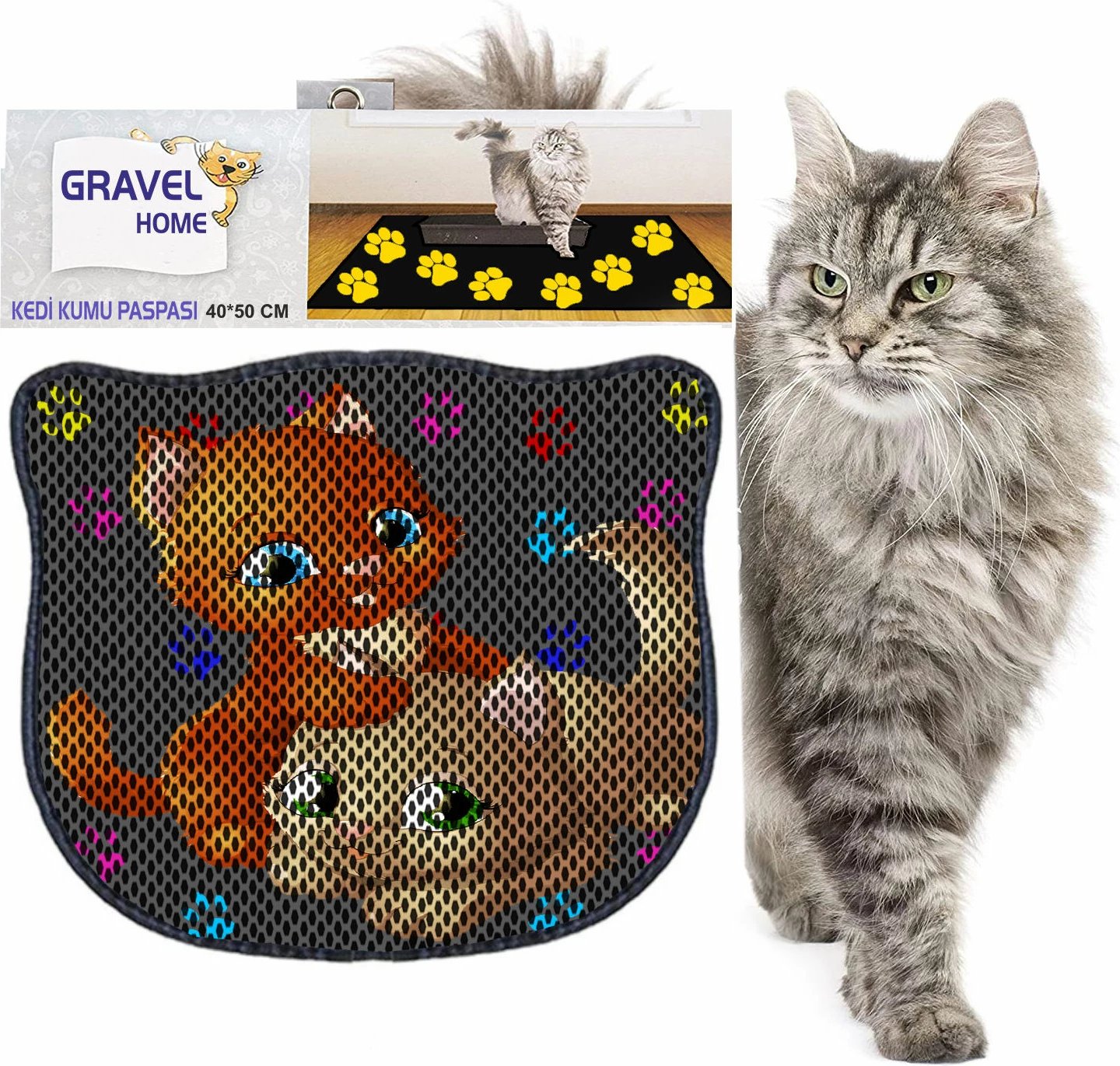 Tapet për rërë mace, shumëngjyrësh, Paws & Whiskers, Kdkafa0102, 40x50cm