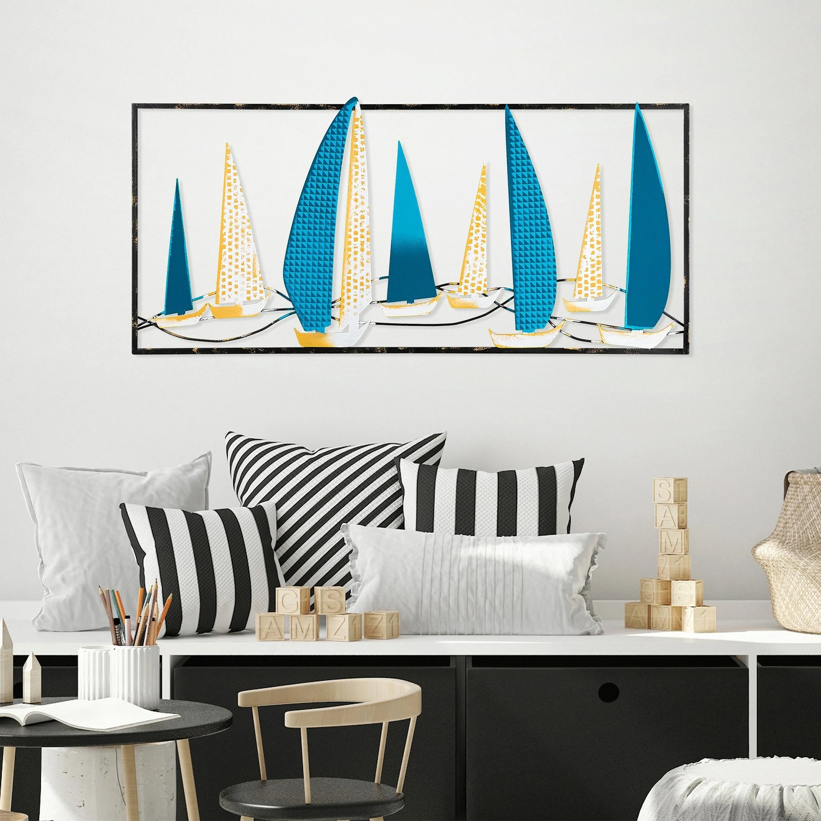 Aksesor dekorativ metalik për mur, Wallity Yelkenli 2, shumëngjyrësh, 40x90cm