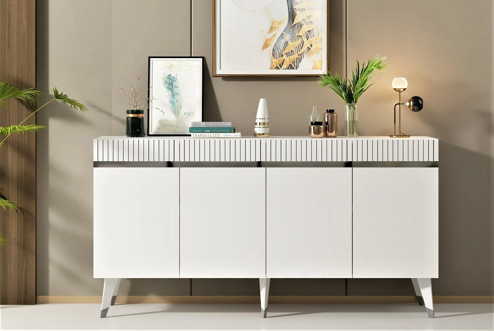 Konsolë Hanah Home Defne, e bardhë, argjend