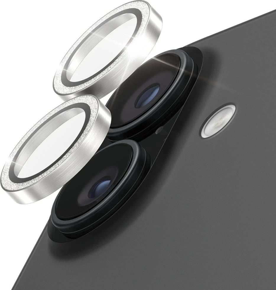 Mbështjellës lente PanzerGlass Hoops Glitter për iPhone 17/16/16 Plus, argjendtë