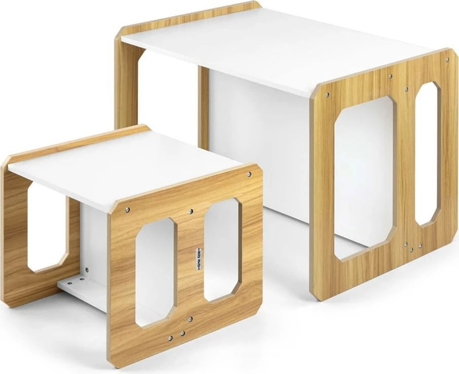 Set mobilje 3‑në‑1, Milly Mally Stella, tavolinë + karrige, modulare, MDF, për fëmijë 3–6 vjeç, Natural
