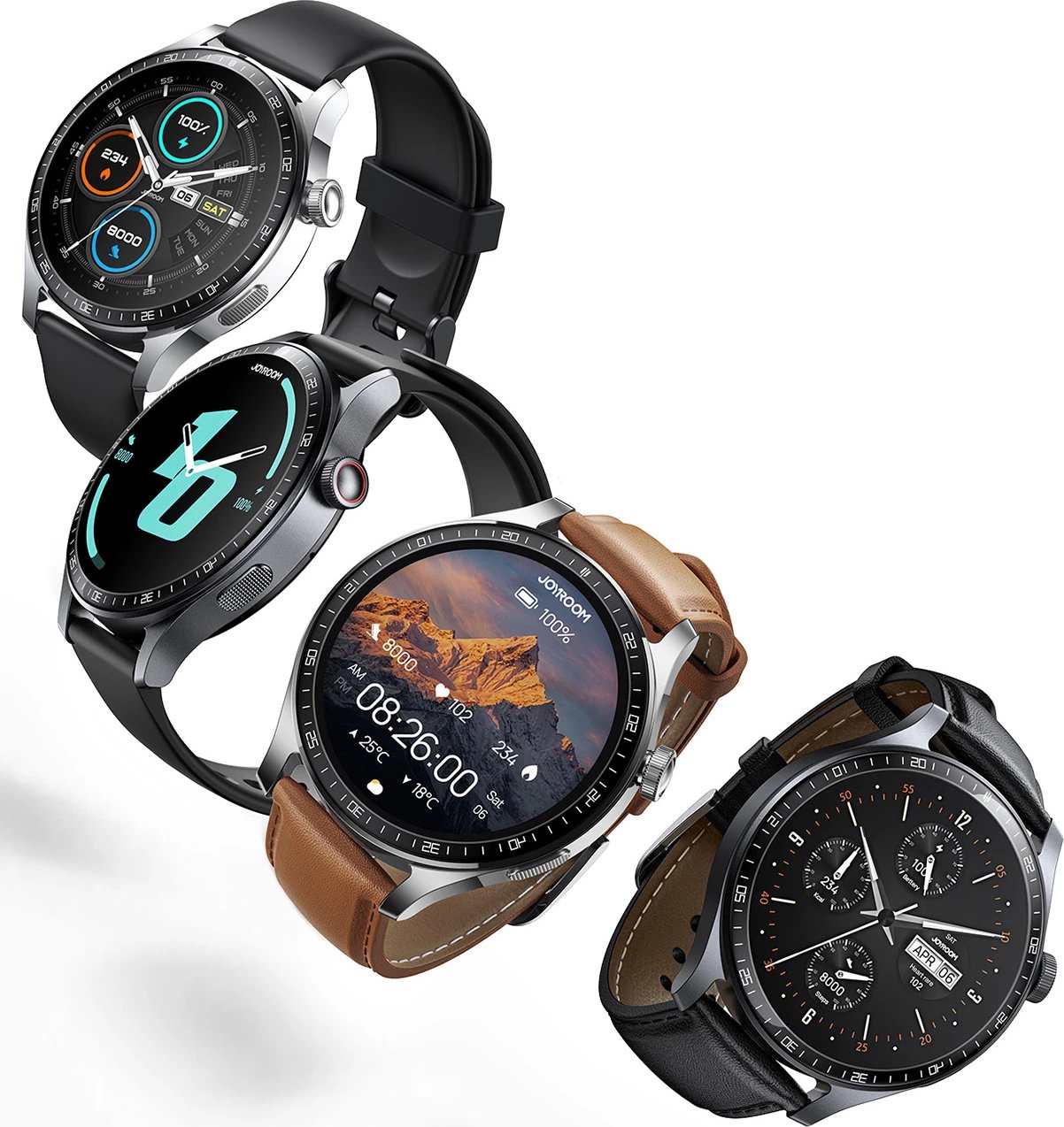 Smartwatch Joyroom JR-FC2 Pro, 1.46" HD, Bluetooth thirrje, 350mAh, Gri e errët, rripa lëkure dhe silikoni