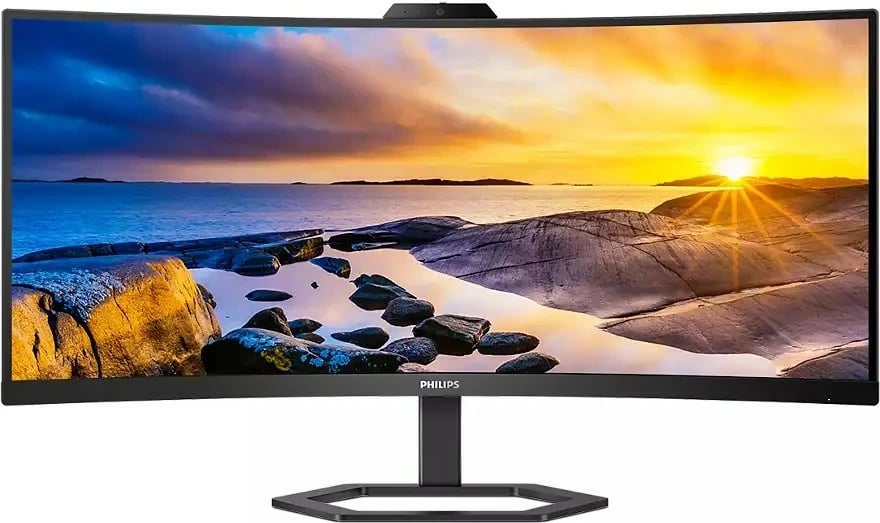 Monitor Philips 34E1C5600HE, 34 inç, VA, 3440x1440, USB-C, Kamerë, Altoparlantë, Zi