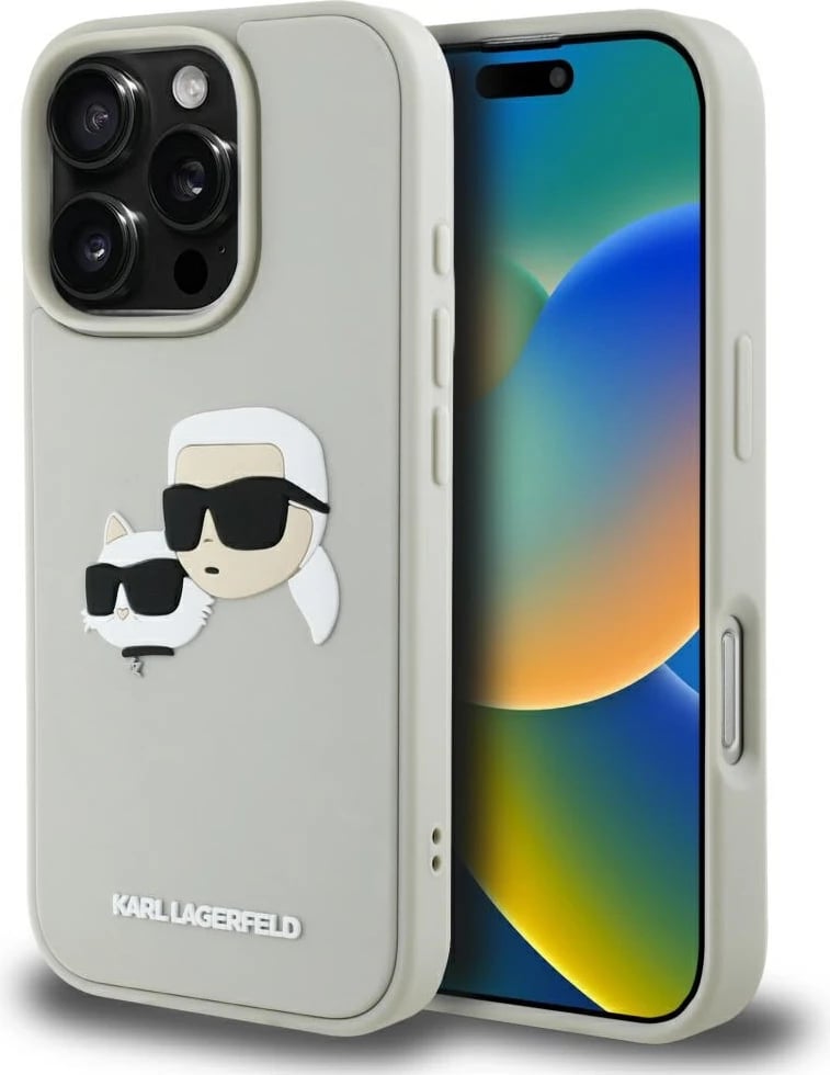 Mbështjellës Karl Lagerfeld HC 3D Rubber Double Heads për iPhone 16 Pro Max, Bezhe