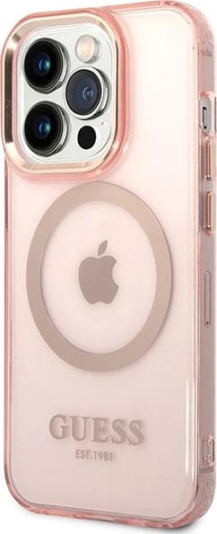 Mbështjellës Guess Gold Outline MagSafe për iPhone 14 Pro Max 6.7", rozë