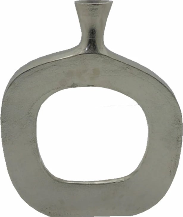 Vazo ovale abstrakte, alumin, ngjyrë nikel argjendi, 31x5x41cm