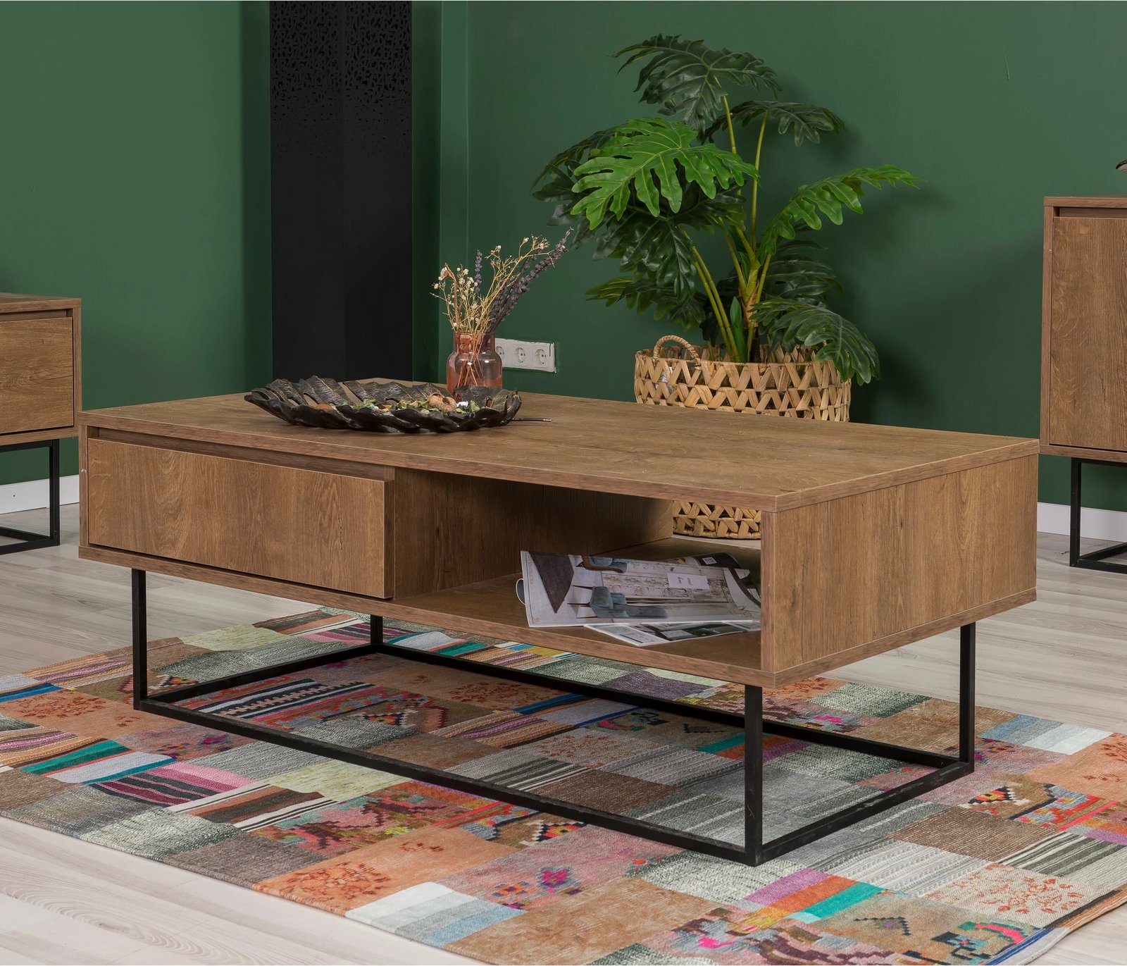 Set mobiljesh për dhomë dite, Skye Decor, Laxus Takım 6, ngjyrë arrë dhe e zezë