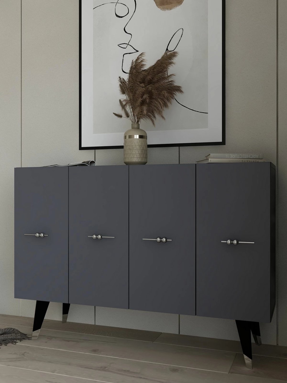 Konsol Skye Decor, ngjyrë argjendi dhe antracit, Quart Salkım