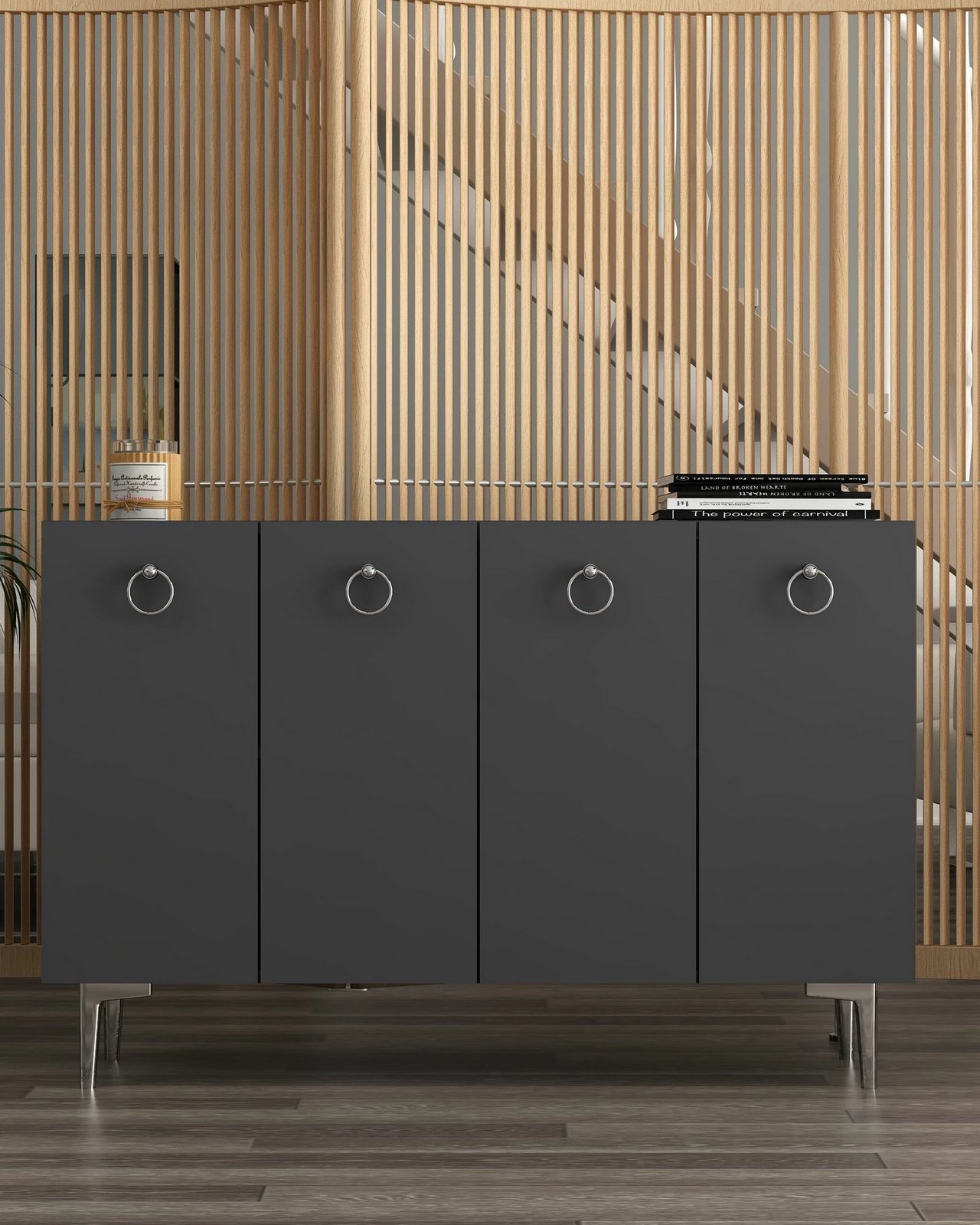 Konsol Skye Decor, ngjyrë antracit, argjend