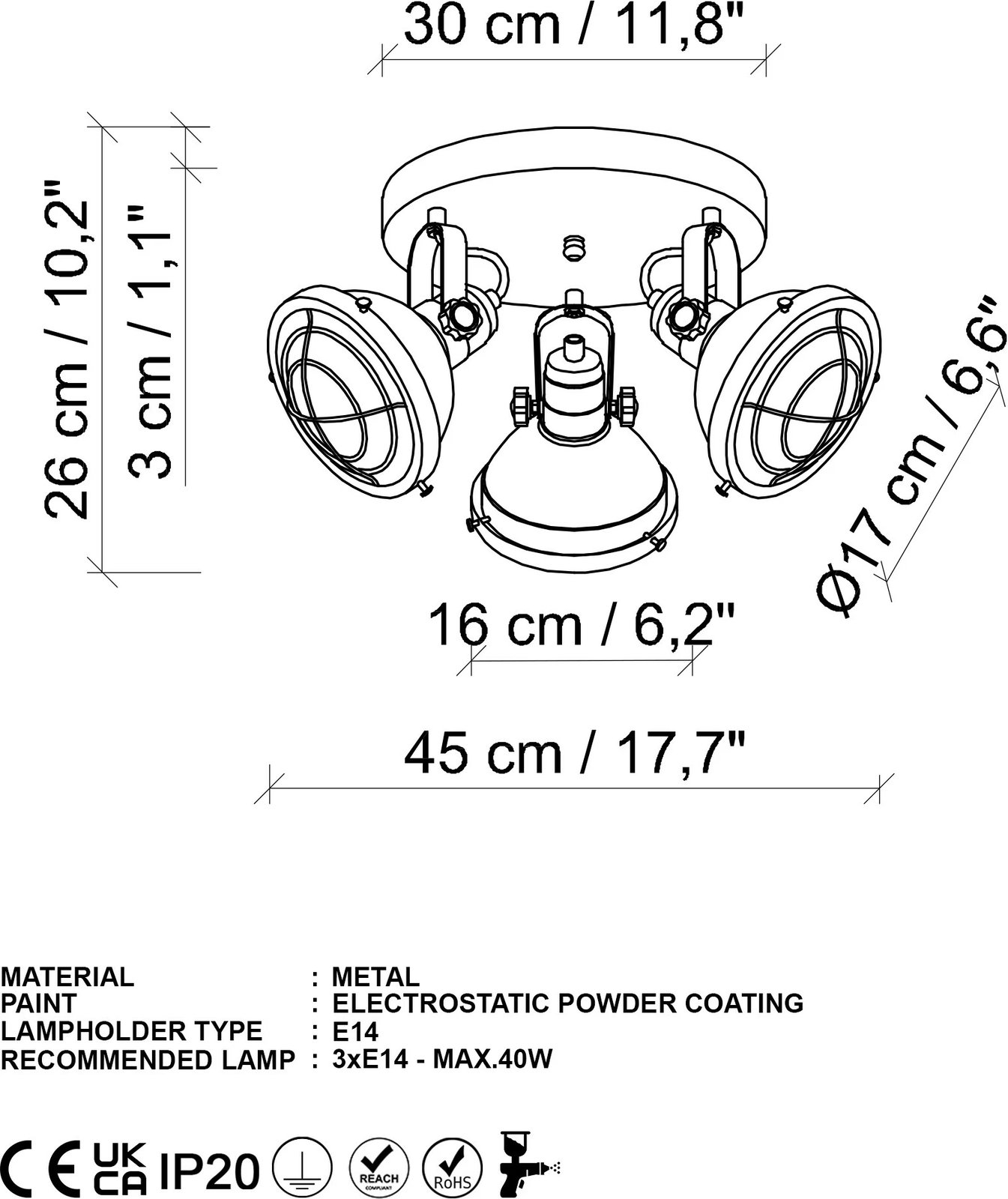 Llambë tavani Opviq, Spoly - 13798, metal, e zezë