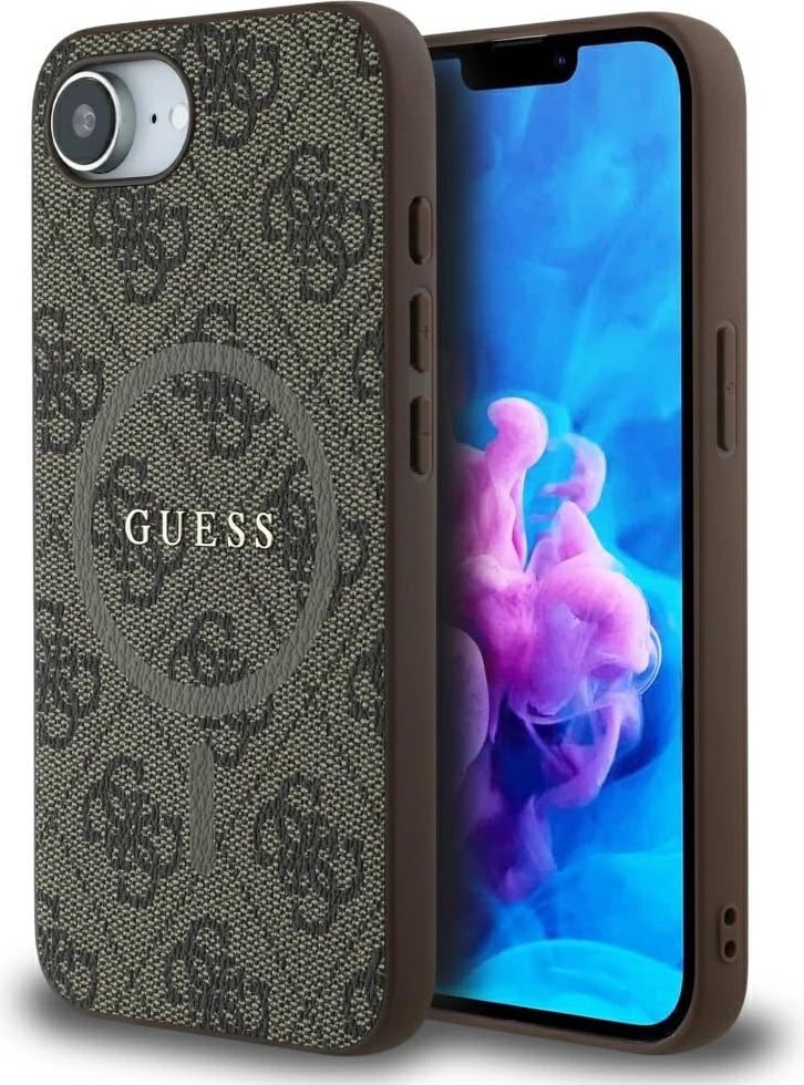 Mbështjellës Guess 4G Ring Classic Logo MagSafe për iPhone 16e, Kafe