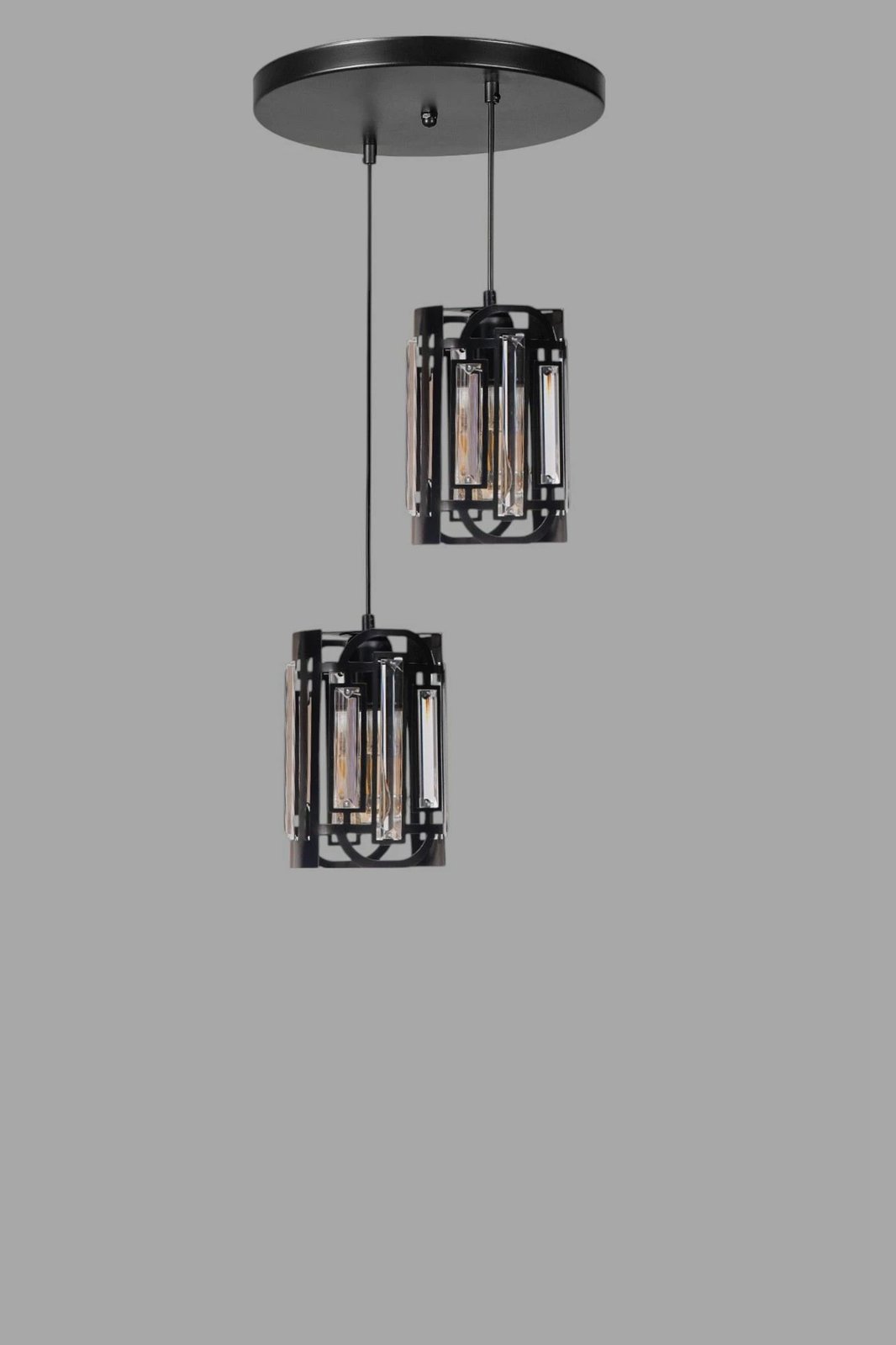 Llambë tavani Opviq, 9044-2, metal i zi, xham, lartësi e rregullueshme Llambë tavani Opviq, 9044-2, metal i zi, xham, lartësi e rregullueshme