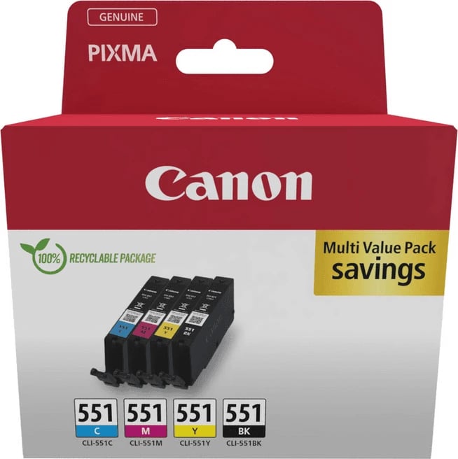 Set kartush boje, Canon, CLI-551 (6509B015), multipack 4-copësh, Black/Cyan/Magenta/Yellow
