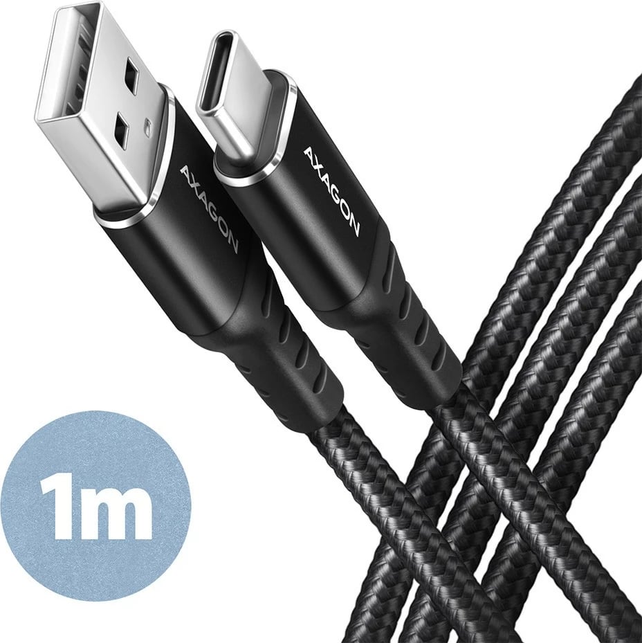Kabllo USB-C në USB-A AXAGON BUCM-AM10AB, 1m, USB 2.0, 3A, E zezë