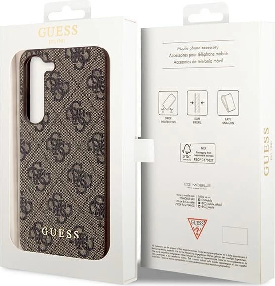 Mbështjellës Guess 4G Metal Gold Logo për Samsung Galaxy S23, kafe Mbështjellës Guess 4G Metal Gold Logo për Samsung Galaxy S23, kafe