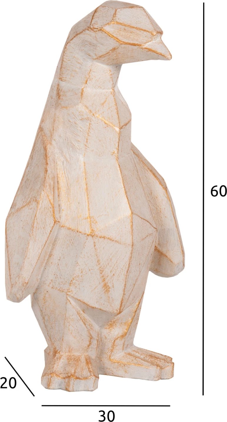 Dekorim për dysheme, pinguin, ngjyrë patina e bardhë me detaje ari, FH7915, 30x20x60H cm