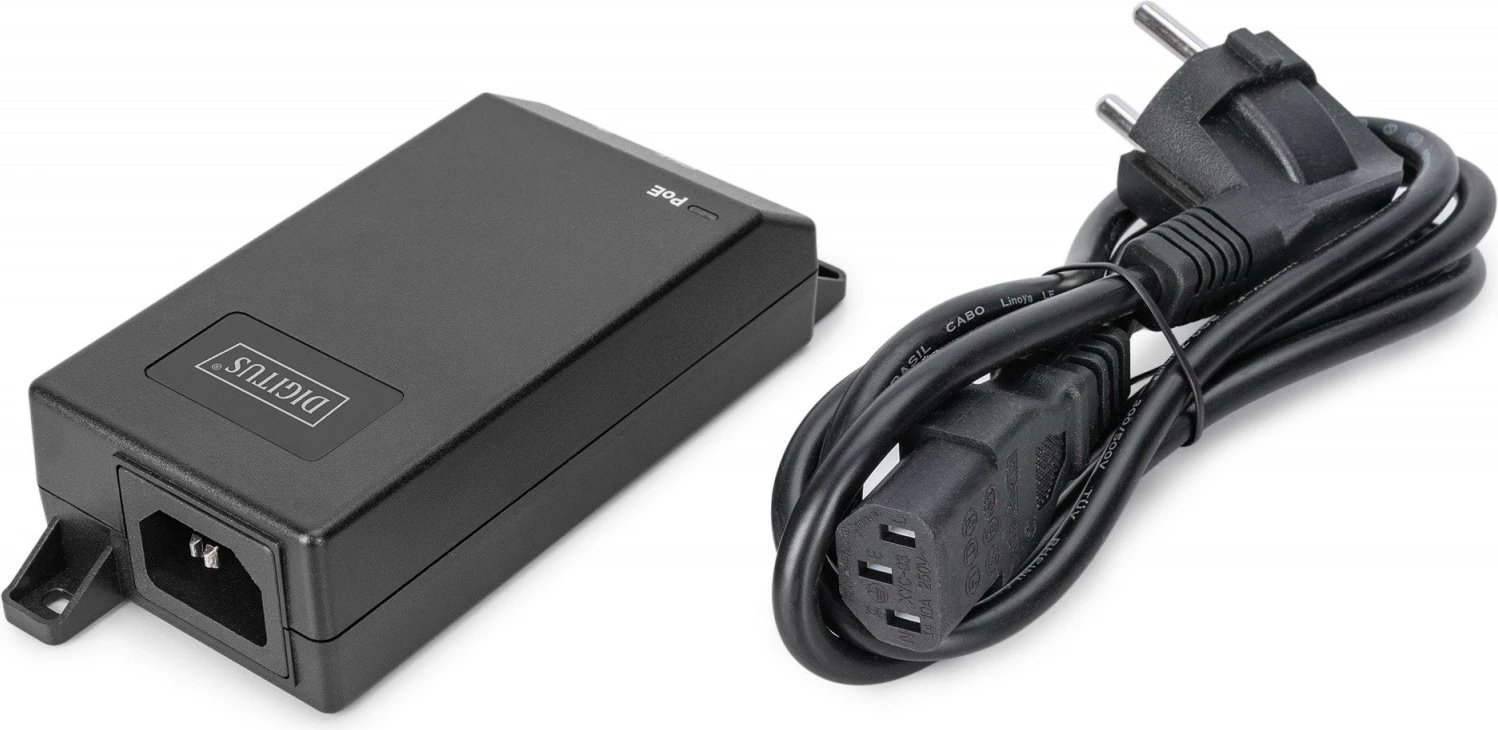 Adapter PoE+, Digitus, DN-95103-3, IEEE 802.3af/at, 55V 30W, 10/100/1000 Mbps, deri 100 m, e zezë