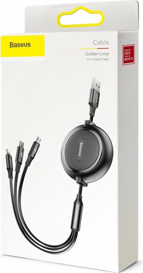 Kabllo zgjatshme 3-në-1 Baseus Golden Loop CAMLT-JH01, USB - micro USB / Lightning / USB-C, 1.2m, e zezë Kabllo zgjatshme 3-në-1 Baseus Golden Loop CAMLT-JH01, USB - micro USB / Lightning / USB-C, 1.2m, e zezë