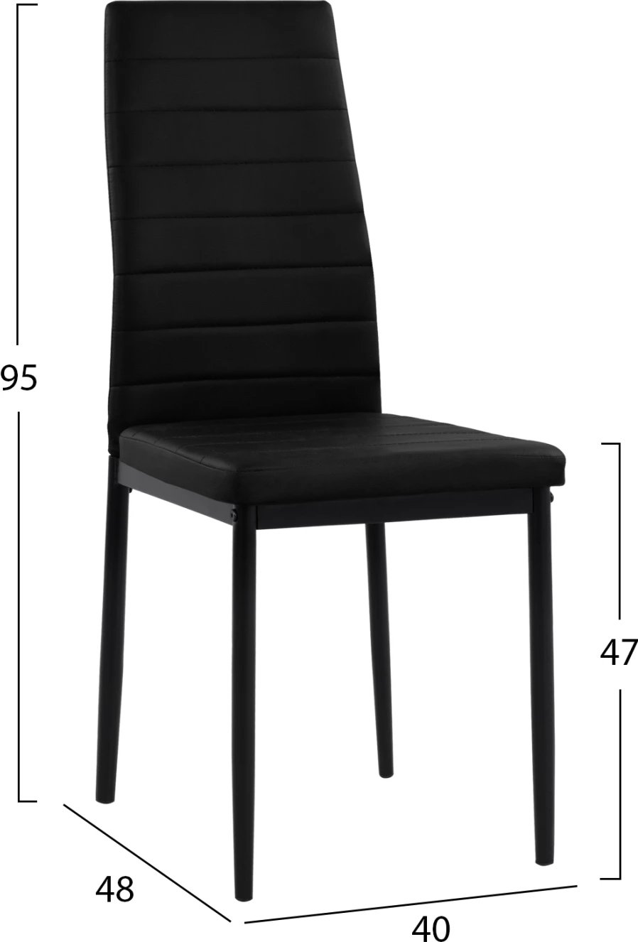 Karrige metalike Lady FH0037.12, kornizë metalike e zezë PU, set prej 4 copash, 40x48x95 cm