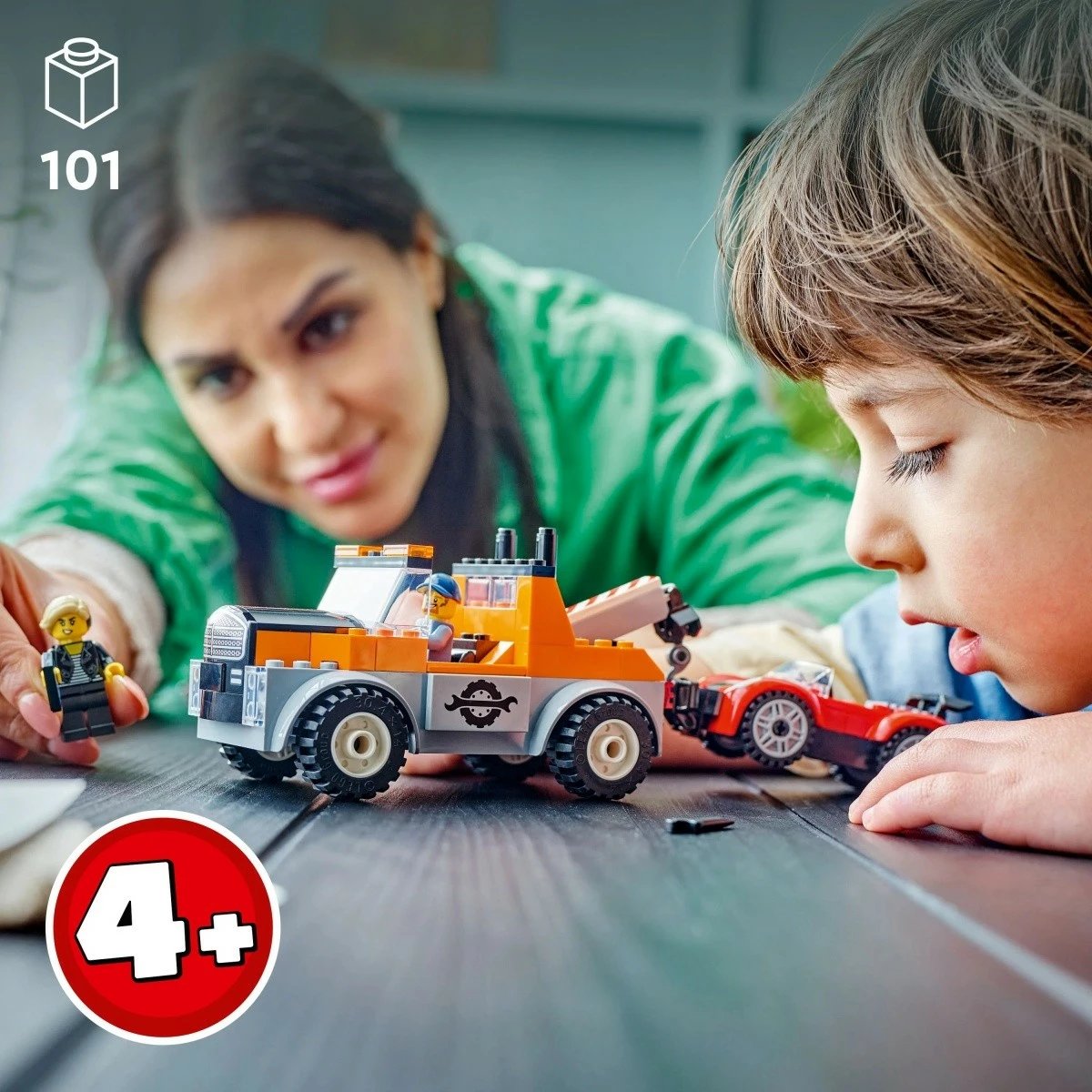 Set lodrash LEGO City 60435, Kamion tërheqës dhe veturë sportive, 101 pjesë, për fëmijë