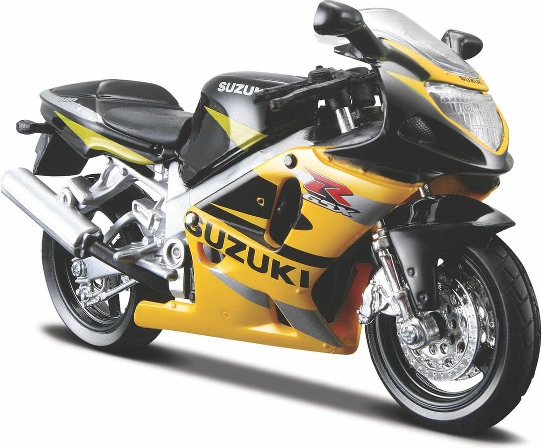 Model motor Maisto Suzuki GSX-R600 1:18, metal, zi/verdhe, me stand