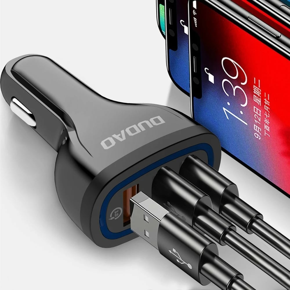 Karikues veture Dudao R7S, 3x USB, Quick Charge 3.0, 18W, Bardhë