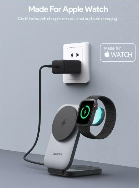 Qëndrim karikues 3-në-1 AUKEY MagFusion Z, MagSafe, i palosshëm, i zi