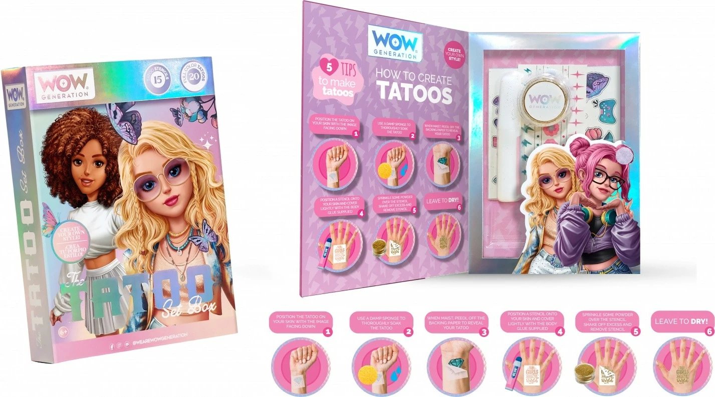 Set tatuazhe të përkohshme për fëmijë Kids Euroswan Wow Generation, shumëngjyrësh