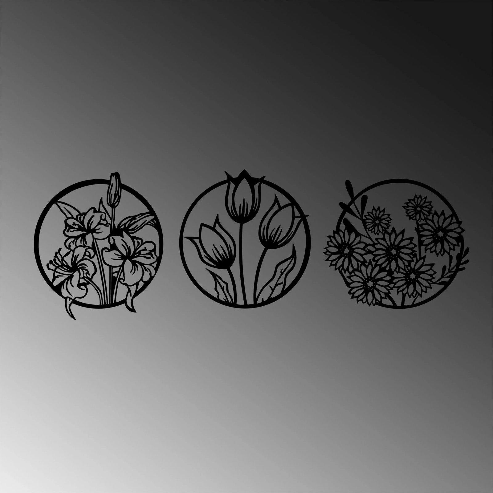 Aksesor dekorativ metalik për mur, lule, 3 copë, Wallity, 72x79cm