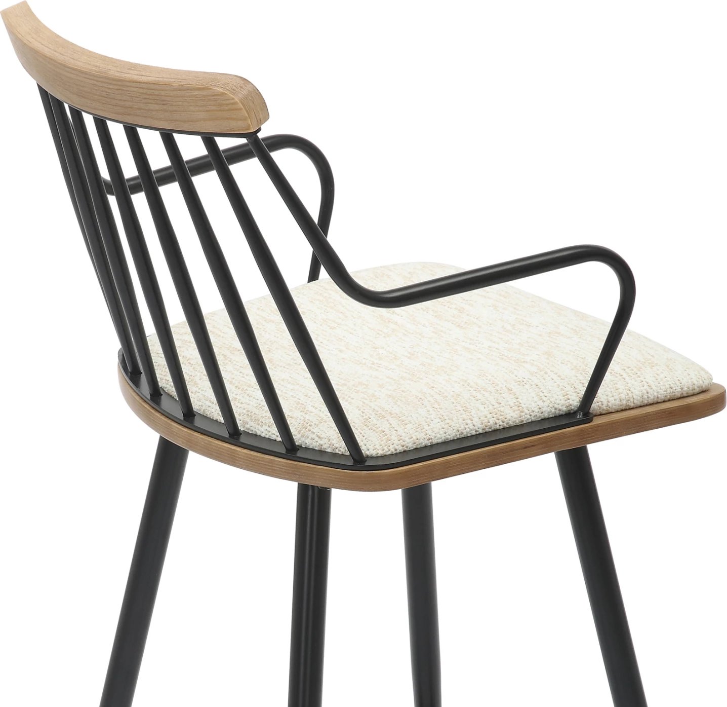 Karrige për bar, lartësi mesatare, JUDI, FH9985.02, metal i zi, pëlhurë ecru, 48x52x92H cm