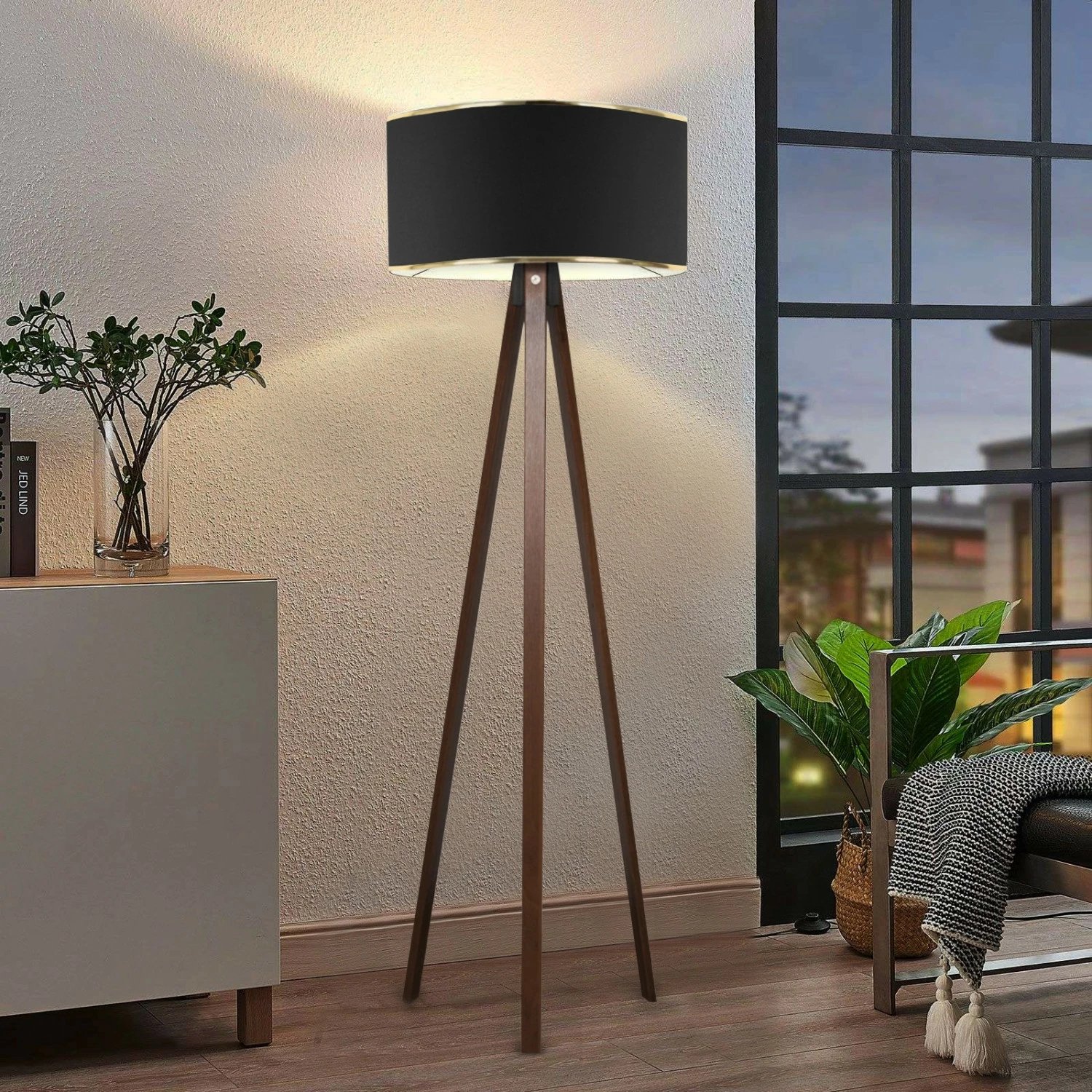 Llambë dyshemeje Opviq, AYD-2983, dru, kapak tekstili, ngjyrë e zezë, 140 cm