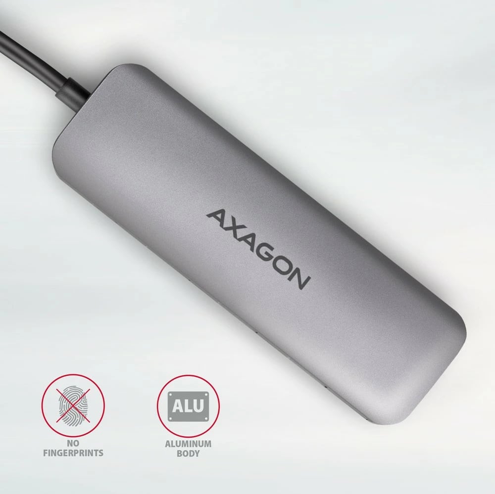 Kasë multiport AXAGON HMC-HCR3A, 3x USB-A, HDMI, SD/microSD, USB-C 3.2 Gen1, 20cm, Gri