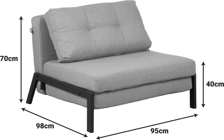 Poltronë-krevat Fancy, material tekstili, ngjyrë e verdhë, këmbë të zeza, 95x98x70cm