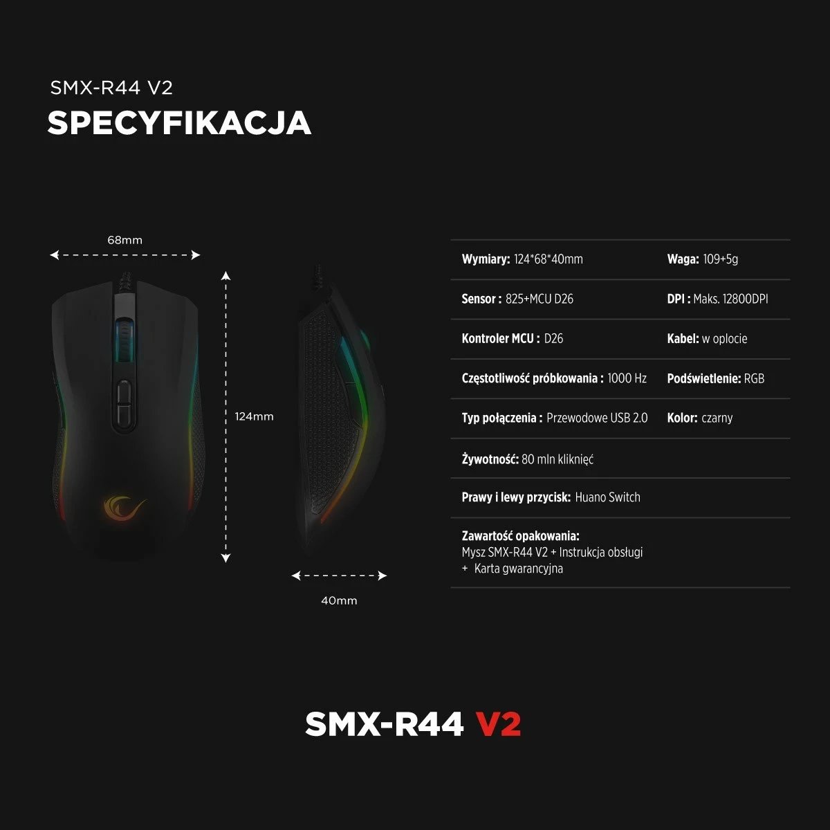 Maus Rampage SMX-R44V2, 12800 DPI, RGB, 7 taste, i zi