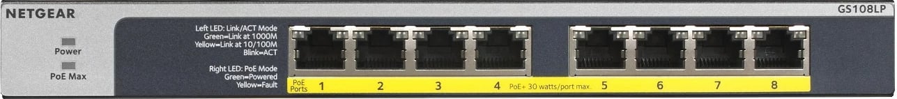 Switch NETGEAR GS108LP, Gigabit Ethernet, PoE, 1U
