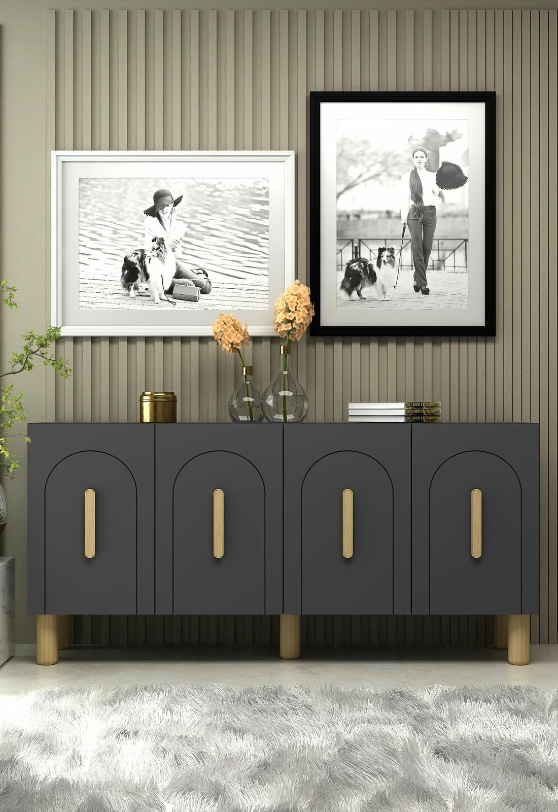 Konsol Skye Decor, ngjyrë antracit, lisi safir