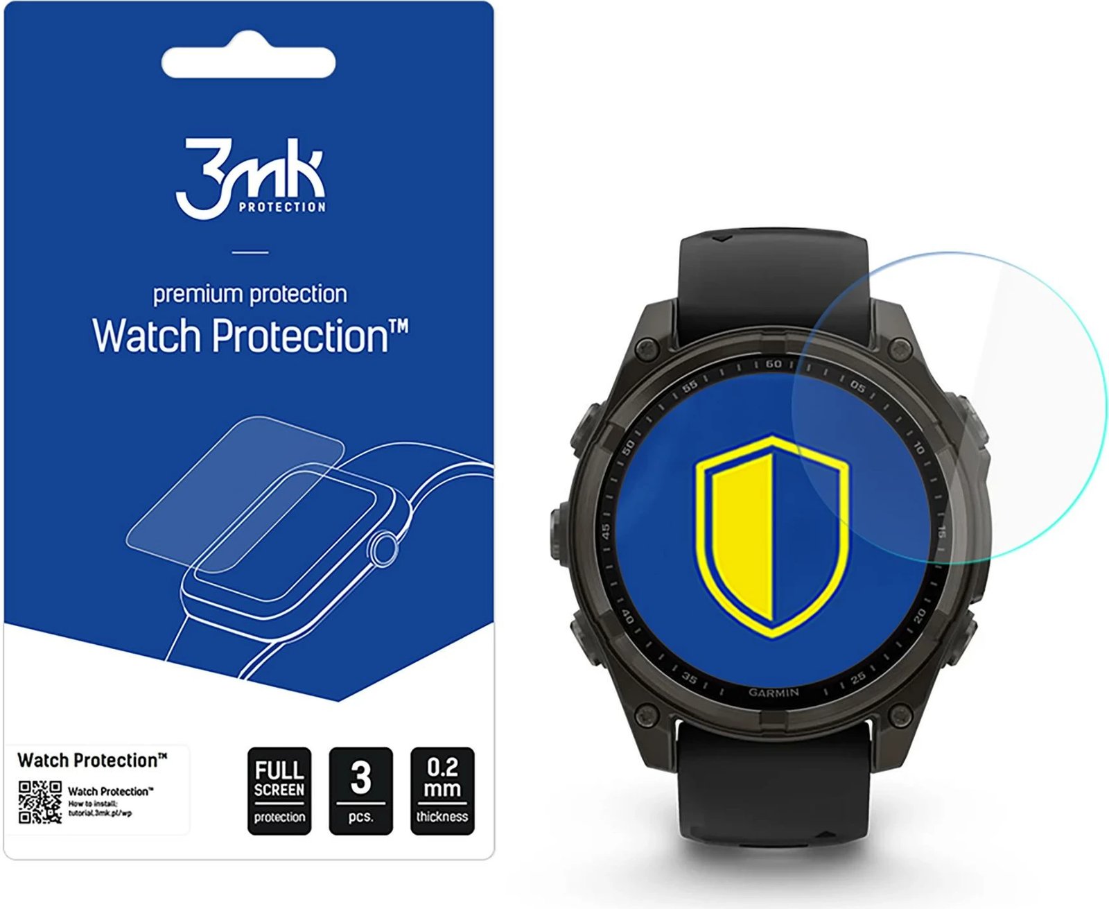 Mbrojtës xhami hibrid për orë Garmin Fenix 8 Solar/Sapphire 47mm, 3mk Protection, 3 copë