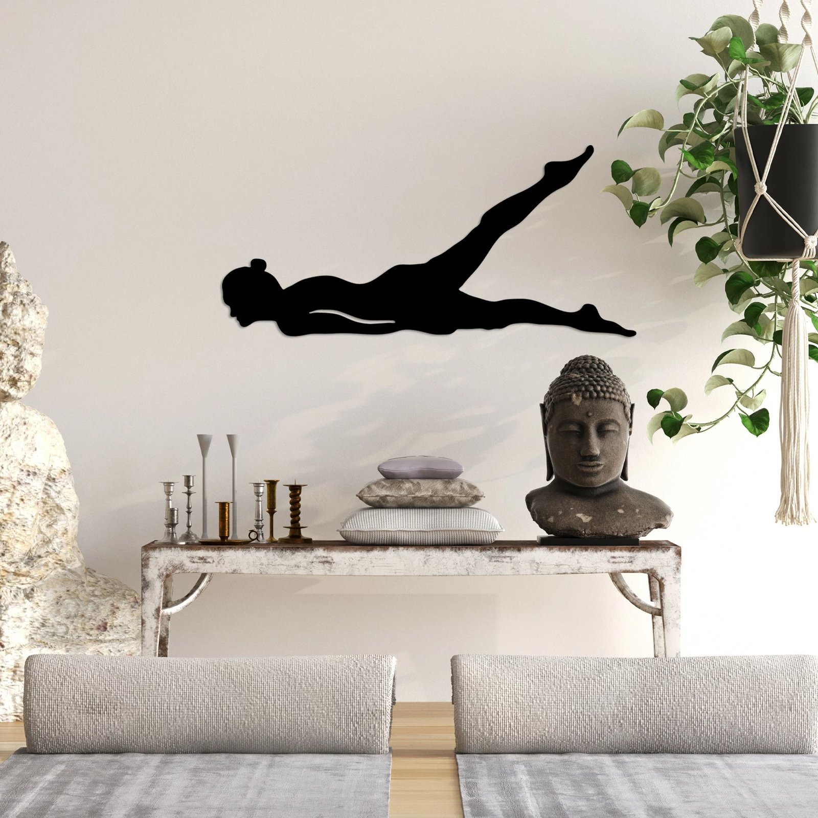 Aksesor dekorativ metalik për mur, Wallity, Yoga 15, ngjyrë e zezë, 60x28cm