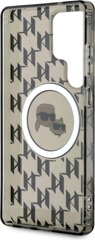 Mbështjellës Karl Lagerfeld Button Karl & Choupette Heads On KL Pattern MagSafe për Samsung Galaxy S25 Ultra, zi