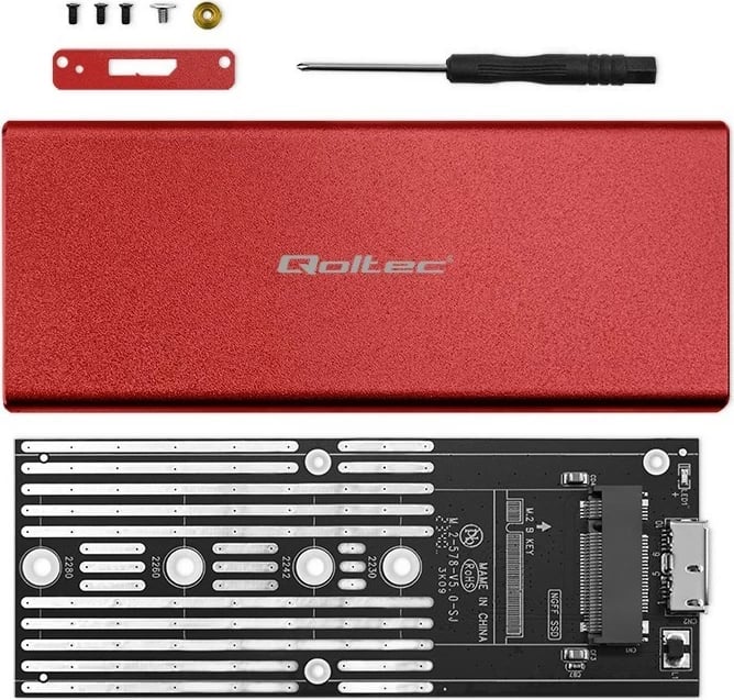 Kasë Qoltec 51831 për SSD M.2 SATA/NGFF, USB 3.0, 2TB, Kuqe