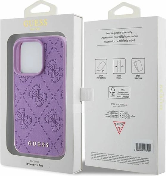 Mbështjellës Guess Leather 4G Stamped për iPhone 15 Pro Max, vjollcë Mbështjellës Guess Leather 4G Stamped për iPhone 15 Pro Max, vjollcë