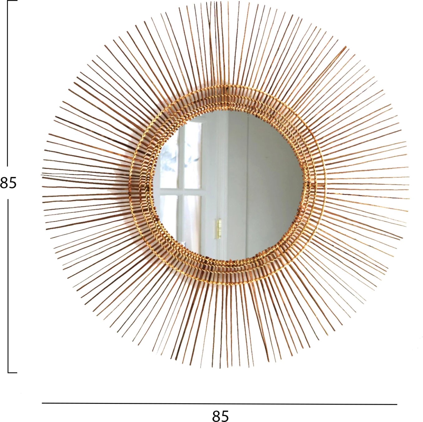 Pasqyrë rrethore me kornizë prej shkopinjsh kokosi, ngjyrë natyrale, Φ85cm, FH7733