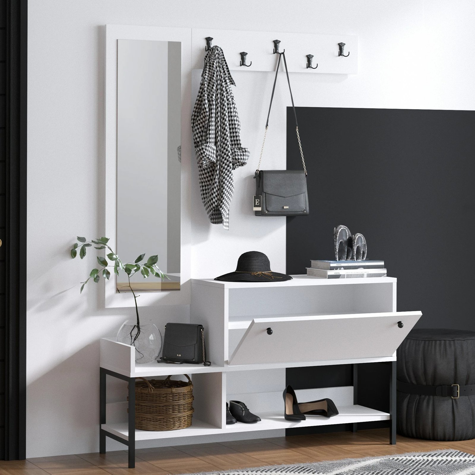 Dollap për këpucë Skye Decor, Lopp, bardhë e zi