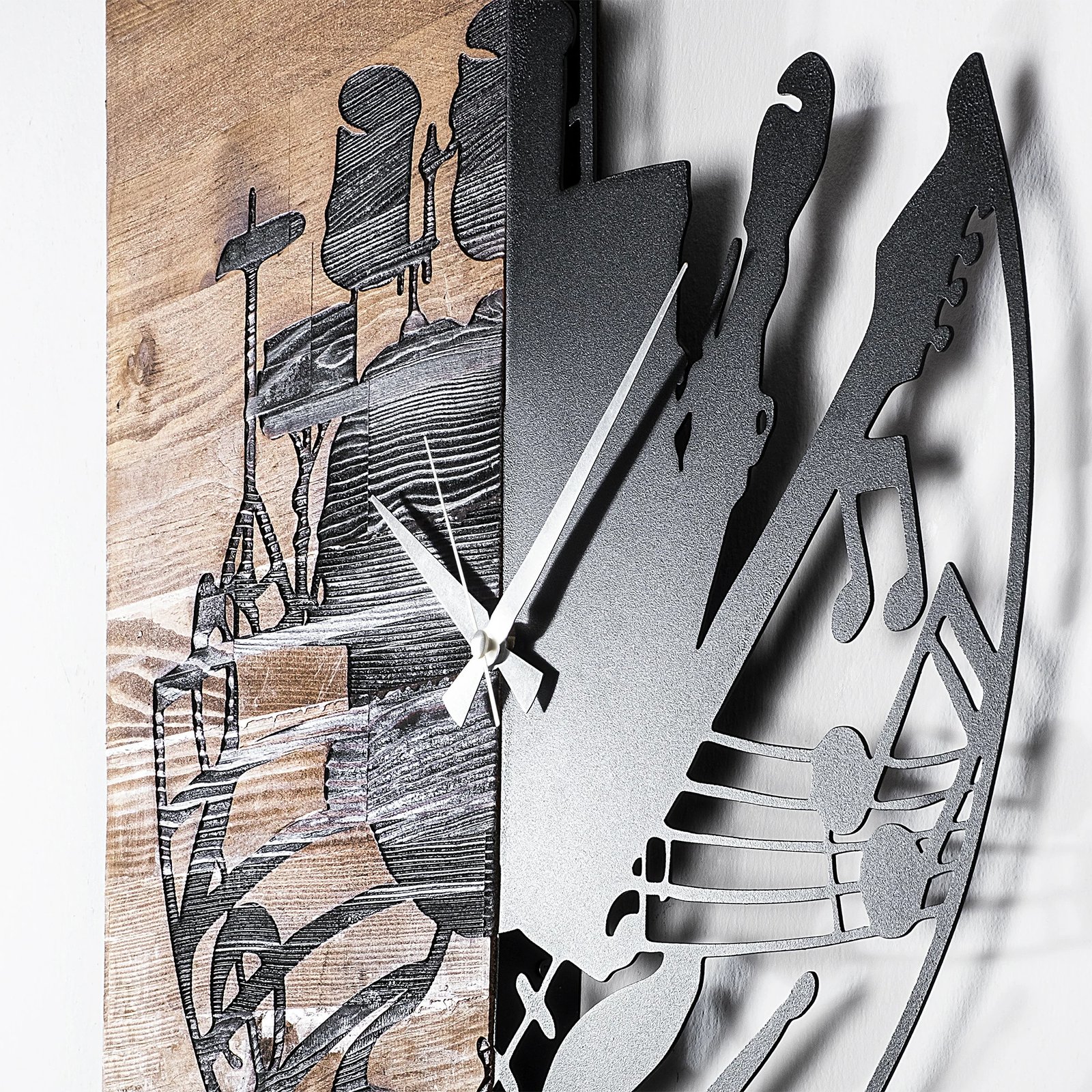 Orë muri dekorative prej druri, Wallity, ngjyrë arre dhe e zezë, 60x3x58cm