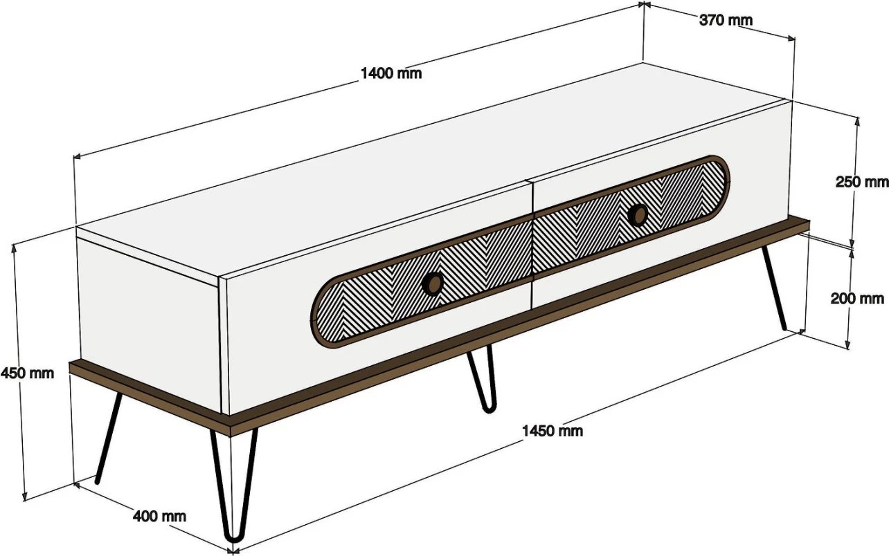 Mbajtës TV FH9511.01 melaminë, ngjyrë krem-metal, 145x40x45H cm