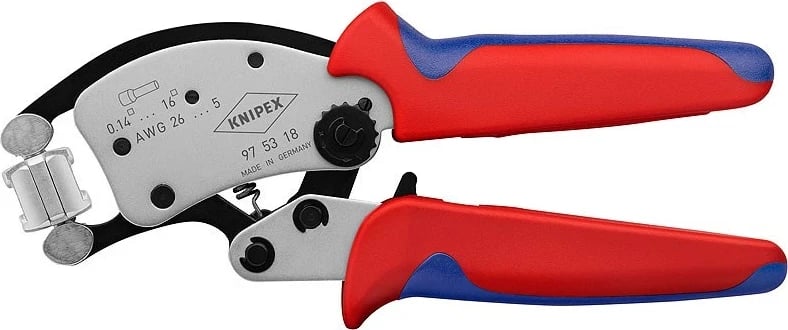Vegël krimpimi Knipex Twistor16, 200 mm, E zezë, Blu, E kuqe, Argjend